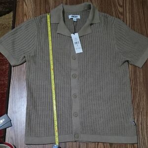 DKNY Tan Knit Short-Sleeve Polo Cardigan